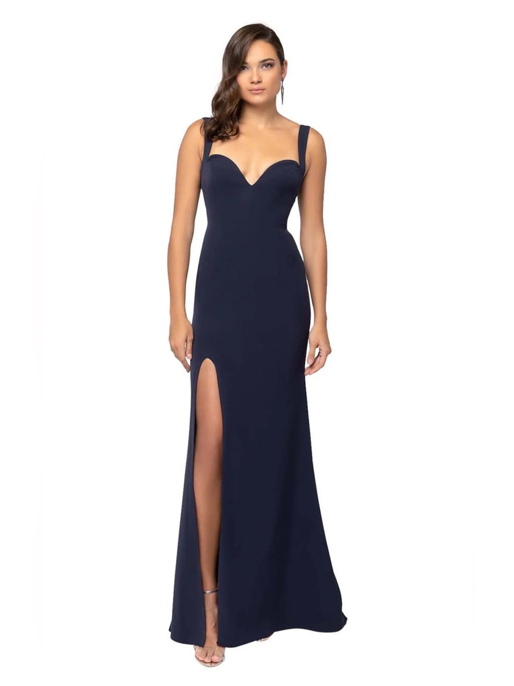 Terani Couture Side Slit Prom Evening Dress Maxi Long Gown Navy Blue 8 NEW